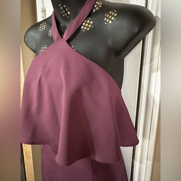PLUM PURPLE Halter Bare Back Fitted Ruffle Dress Mothers Day Graduation Lg NWT - Picture 4 of 12